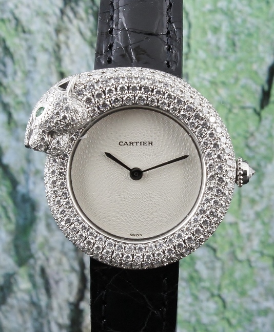 (image for) FINE AND RARE 100% ORIGINAL CARTIER 18K WHITE GOLD DIAMOND WATCH